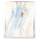 Marjory Muggleton (1922), Abstract in tones of white, blue and orange, in tinted plaster on board.