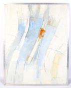 Marjory Muggleton (1922), Abstract in tones of white, blue and orange, in tinted plaster on board.