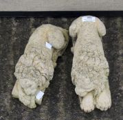 Two reconstituted stone garden lions.