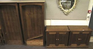 A pair of modern pine two door cupboards and a pair of bookcase The cupboards with interior shelf,