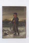 Frank Sternberg (late 19th Century School), Boy in Winter Landscape, oil on canvas.