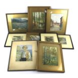 Nine assorted 20th century prints and watercolour pictures.