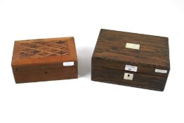 Two antique hardwood jewellery storage boxes.