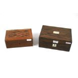 Two antique hardwood jewellery storage boxes.