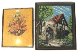 Two handmade needlepoint embroidered pictures.