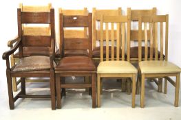 A set of six oak dining chairs and two other modern dining chairs.