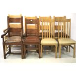 A set of six oak dining chairs and two other modern dining chairs.