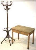 A classic bent wood hat coat stand and an oak writing table desk with single drawer.