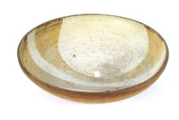 A large circular stoneware studio art pottery bowl 45cm diameter Condition Report: