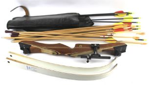 Laminate archery bow with arrows Condition Report: Draw length: 62" 36 lbs 66"