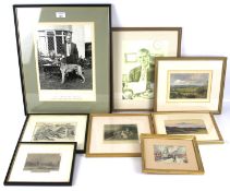 An assortment of 19th century and later pictures, prints and photographs.