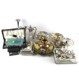 A mixed collection of assorted metal tableware.