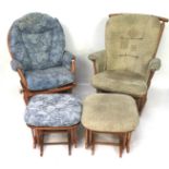 Two Dutailier rocking chairs with matching footstools.