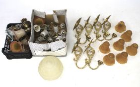 A quantity of Victorian and contemporary wall lights and shades.