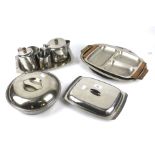 Twelve items of assorted stainless steel retro part tea and dinner service.