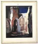 After John Piper, a framed print of St Mary Le Port, Bristol, 1940, 51.4cm x 59.5cm overall.