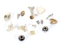 Fifteen 19th century and later white metal and silver charms.