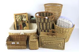 An assortment of wicker and rattan baskets.