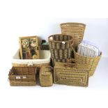 An assortment of wicker and rattan baskets.