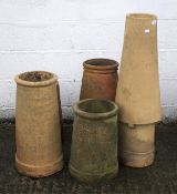 A collection of chimney pots and two rhubarb forcers. The tallest 97.