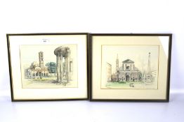 Two 20th century framed watercolour and pencil studies of Italian views.