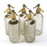 Five vintage Schwepps glass bottle soda syphons.