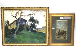 R Franco (mid-century Italian School), oil on board, house in landscape,
