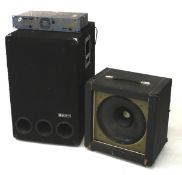 A Sound Lab SP-500 amp, a Skytel sub-woofer and a bass speaker.