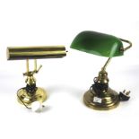 Two brass banker's style desk lamps.