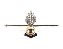 An early 20th century gold, diamond and enamel regimental badge or 'Sweetheart' bar-brooch