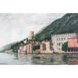 21st Century Italian School, Italian river Landscape, acrylic on canvas. Indistinctly signed Vina...