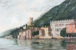 21st Century Italian School, Italian river Landscape, acrylic on canvas. Indistinctly signed Vina...