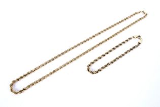 A modern Italian 9ct gold rope-twist necklace and a matching bracelet.