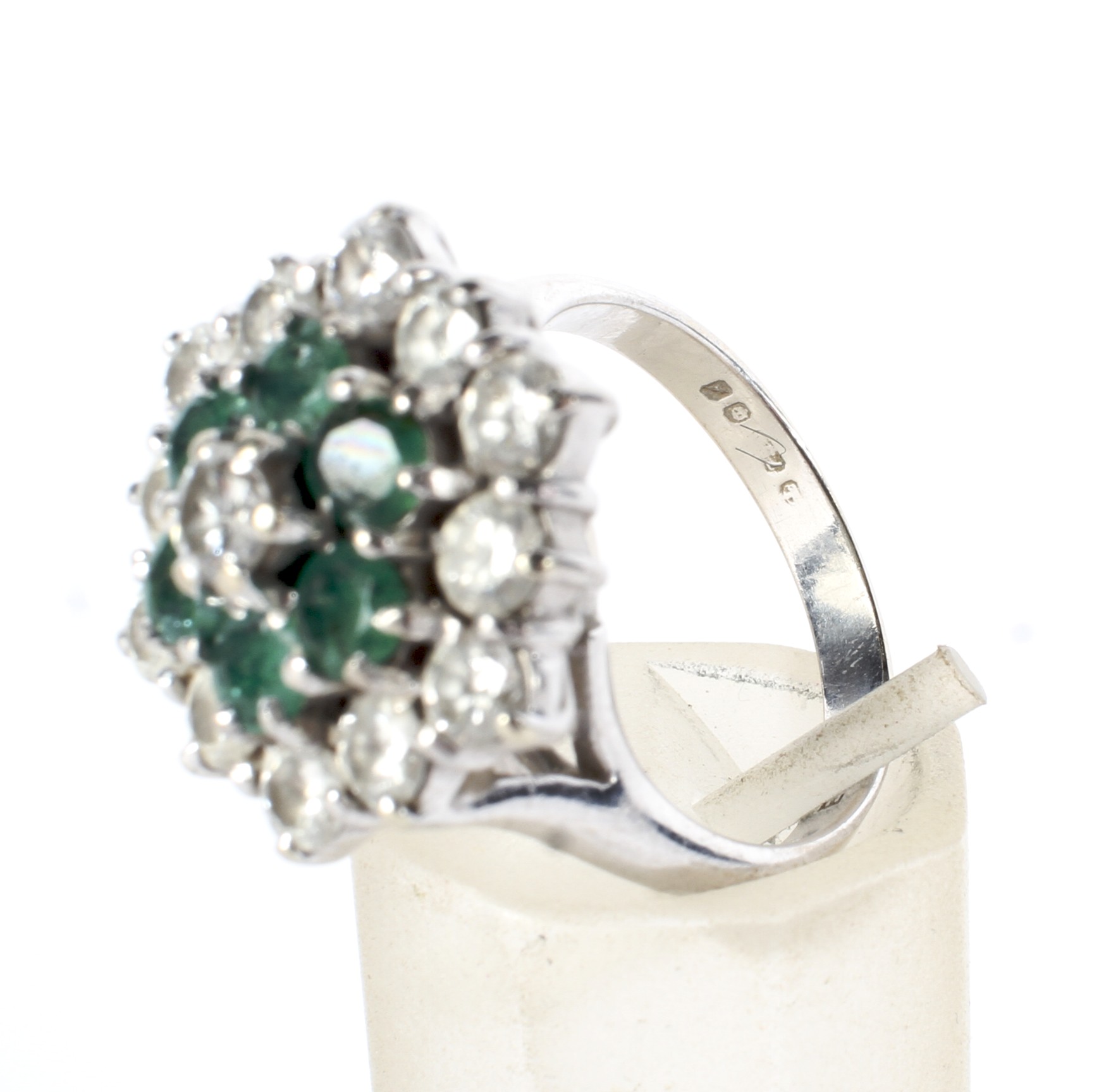 A vintage 18ct white gold, emerald and diamond hexagonal cluster ring. - Image 4 of 4