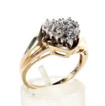 A 9ct gold and diamond heart-shaped cluster ring.