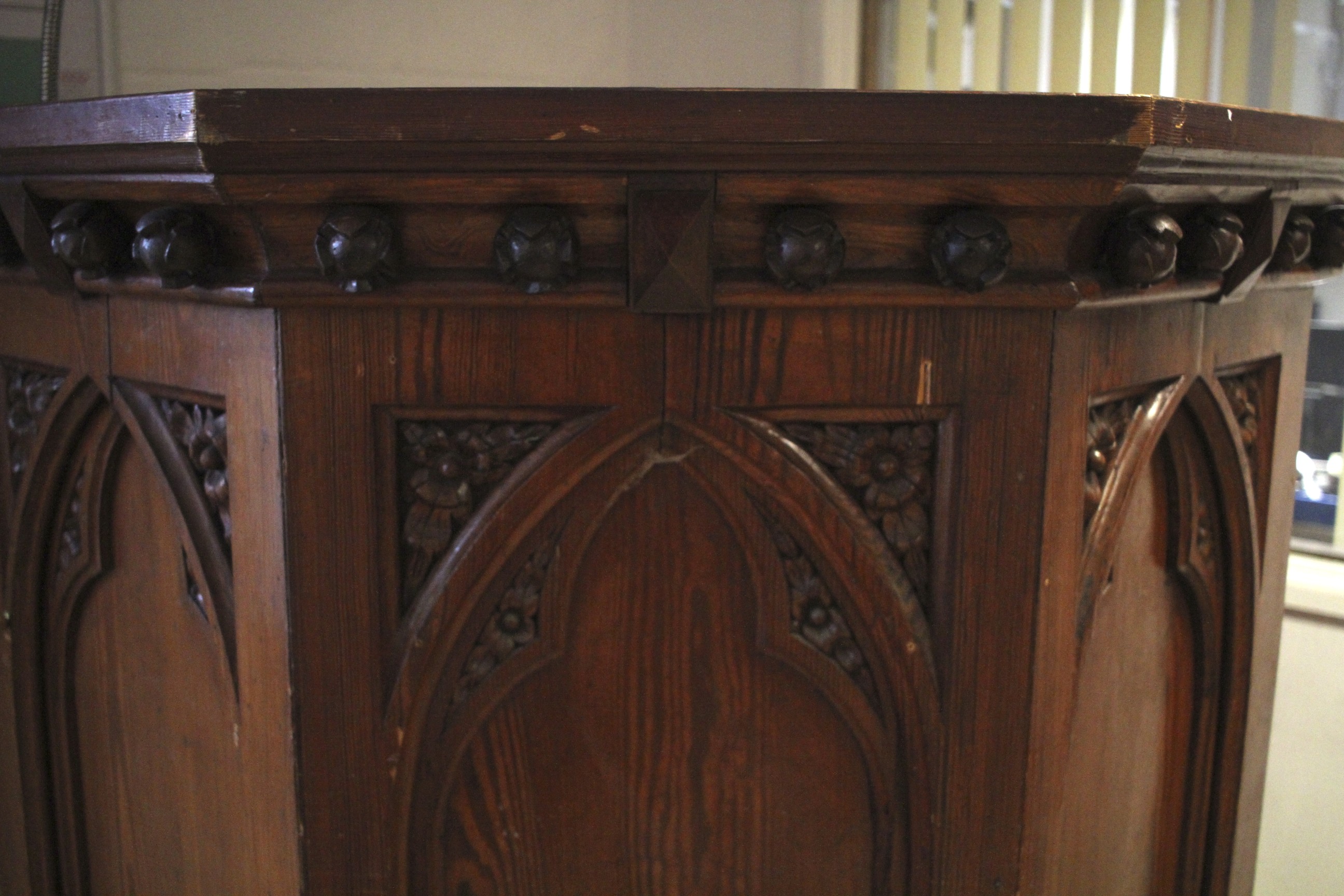 A Victorian Gothic style carved and stained pulpit. - Image 2 of 2