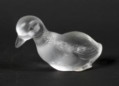 A Lalique glass model of a duck.