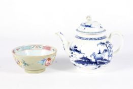 A Worcester teapot and cover and a Chinese famille rose small bowl.