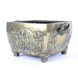 A 19th century Japanese square two-handled bronze censer.