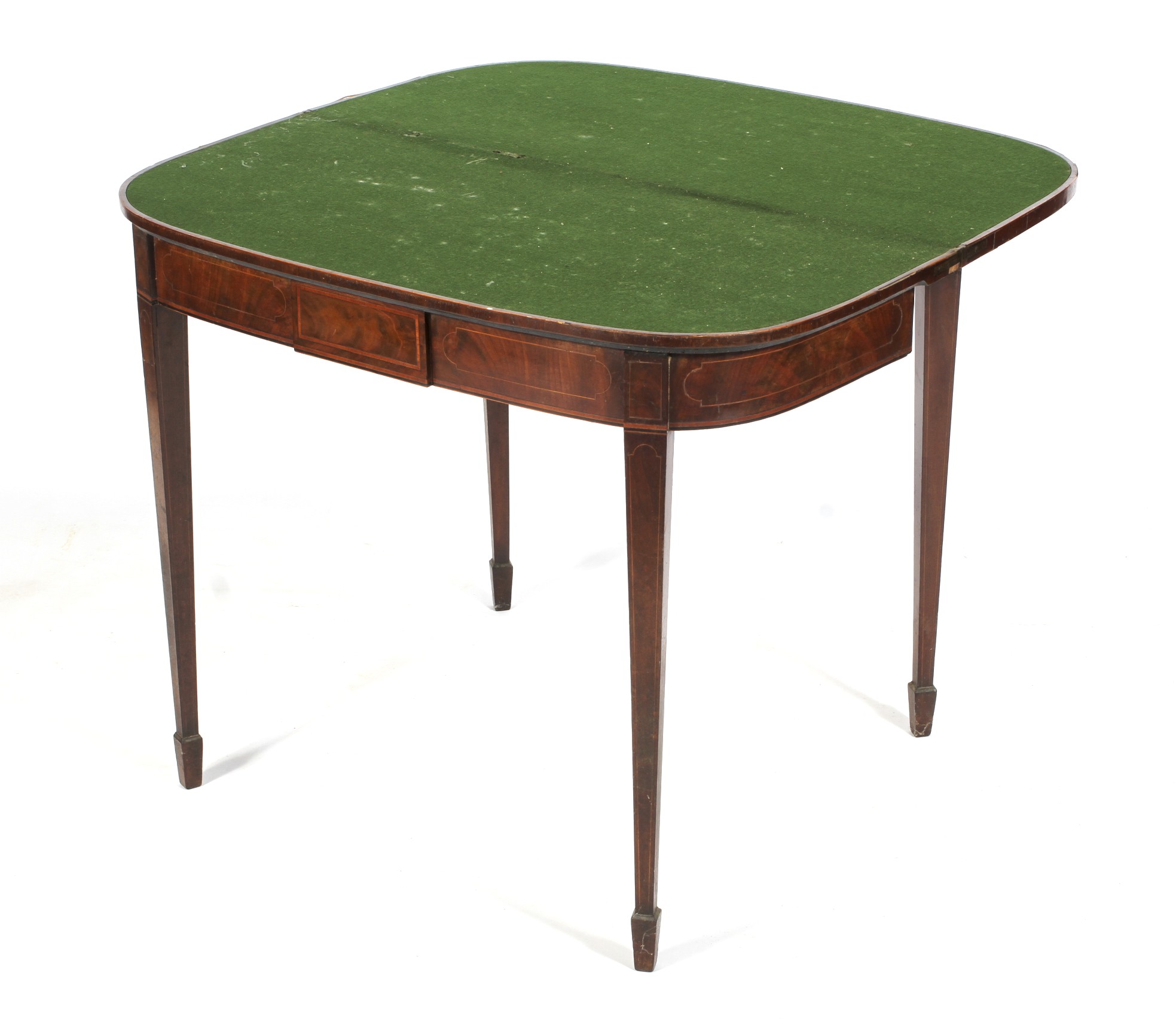 An Edwardian inlaid mahogany D-end folding card table. - Image 2 of 2