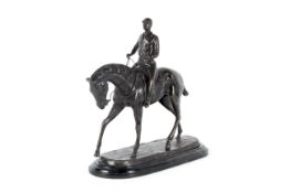 After Isidore Bonheur (1827-1901), a patinated bronze model of a jockey on horseback.