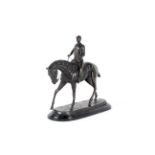 After Isidore Bonheur (1827-1901), a patinated bronze model of a jockey on horseback.