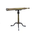 A 19th century brass three drawer telescope on tripod stand.