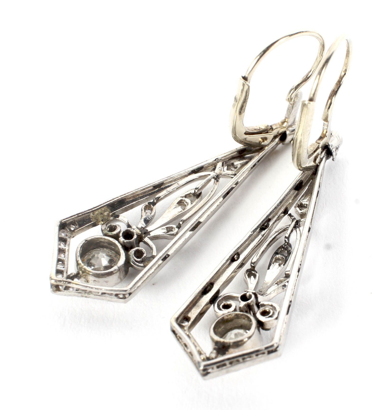 A pair of early 20th century platinum and diamond pendent earrings. - Image 2 of 2