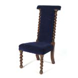 A Victorian rosewood barley twist prayer chair.
