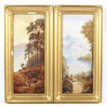 Two gilt framed acrylic paintings on board of highland scenes.