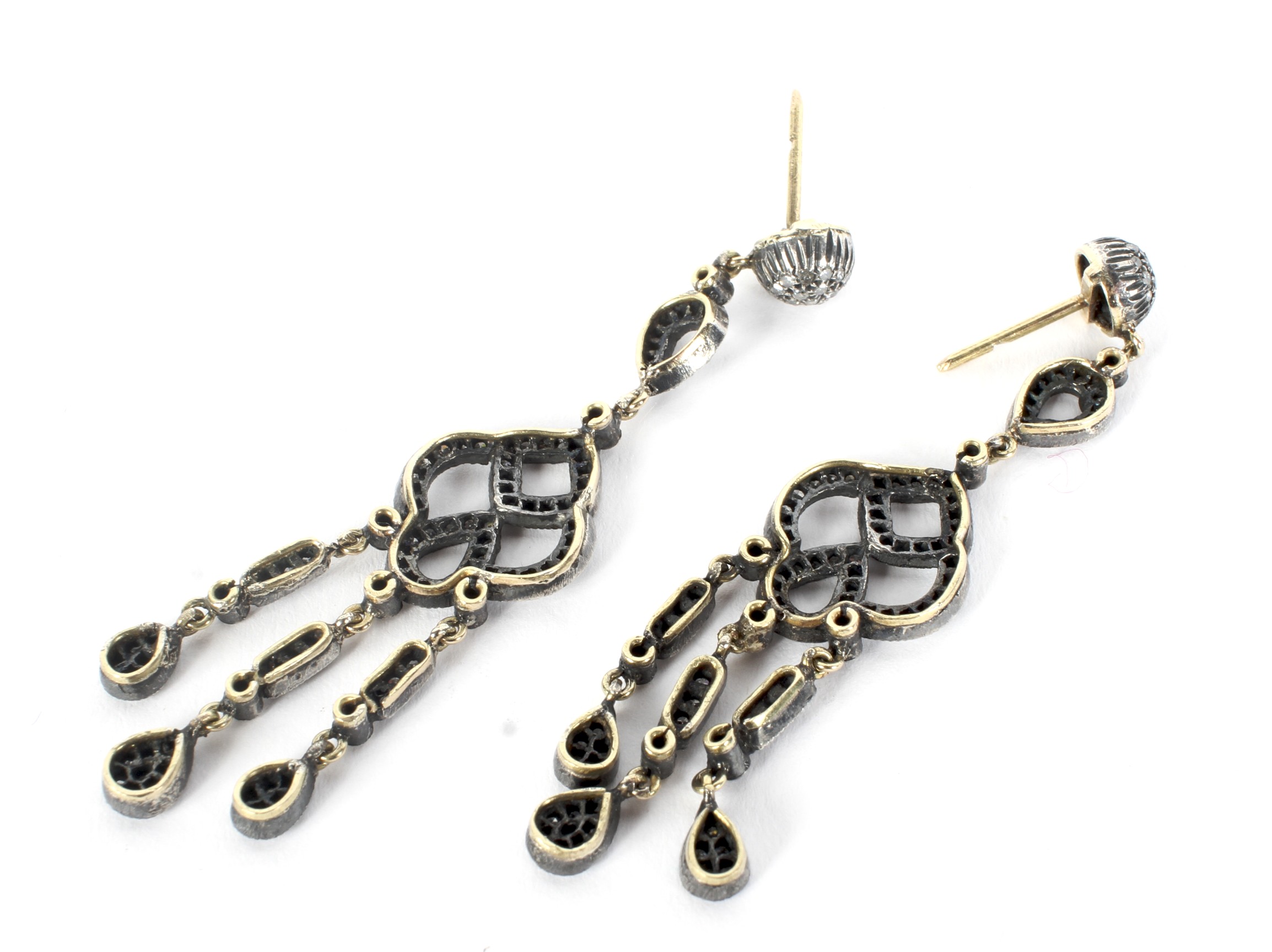 A pair of modern diamond pendent earrings in girandole style. - Image 2 of 2