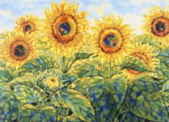 Peter Reading (20th-21st Century), Sunflowers near Facon, Vendee, watercolour on paper.