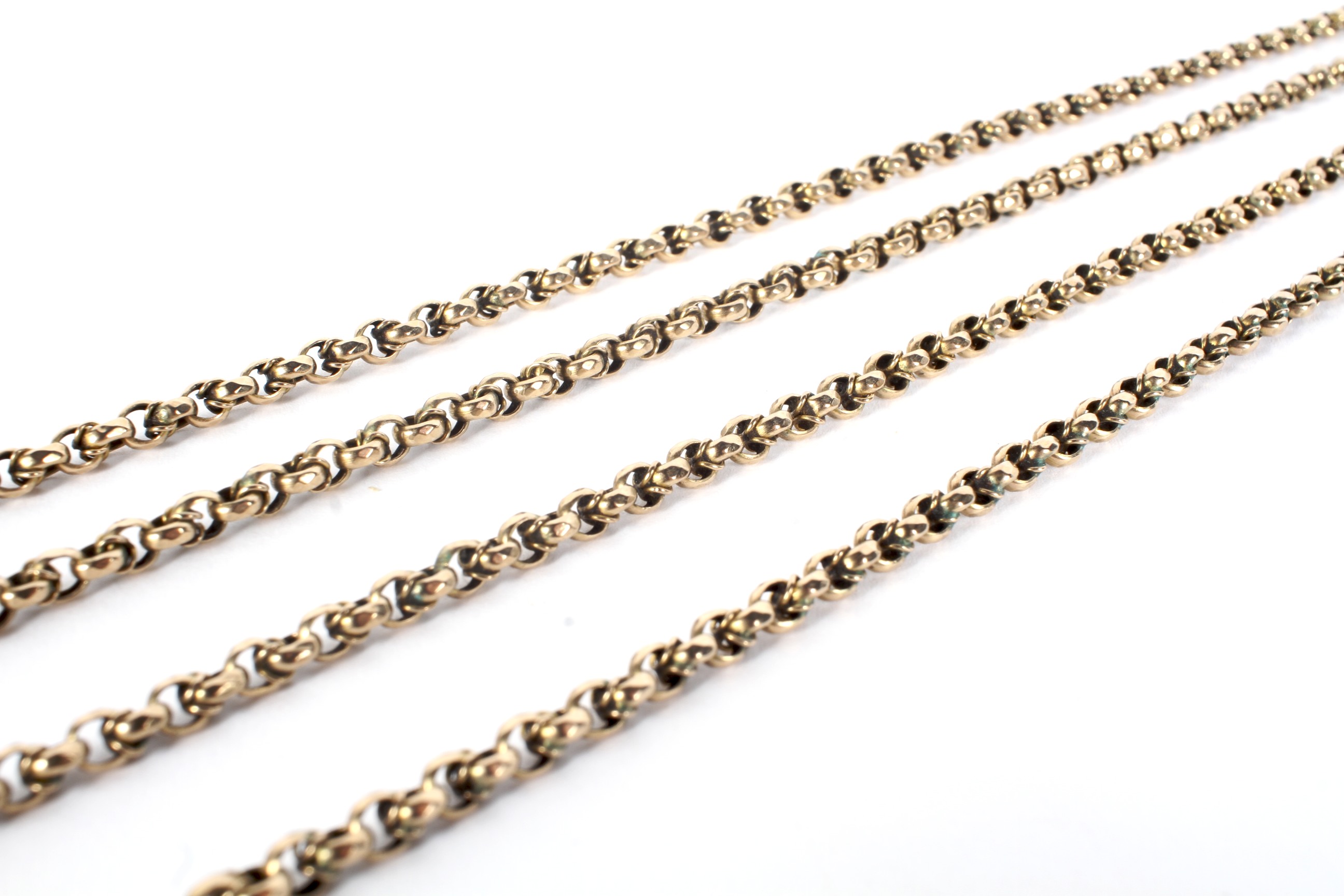 A 19th century gold fancy faceted belcher link necklace adapted from a guard chain. - Image 2 of 2