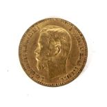 A Russian 1898 Nicholas II, (1895-1911), gold five rouble coin. Weight 4.3 grams.